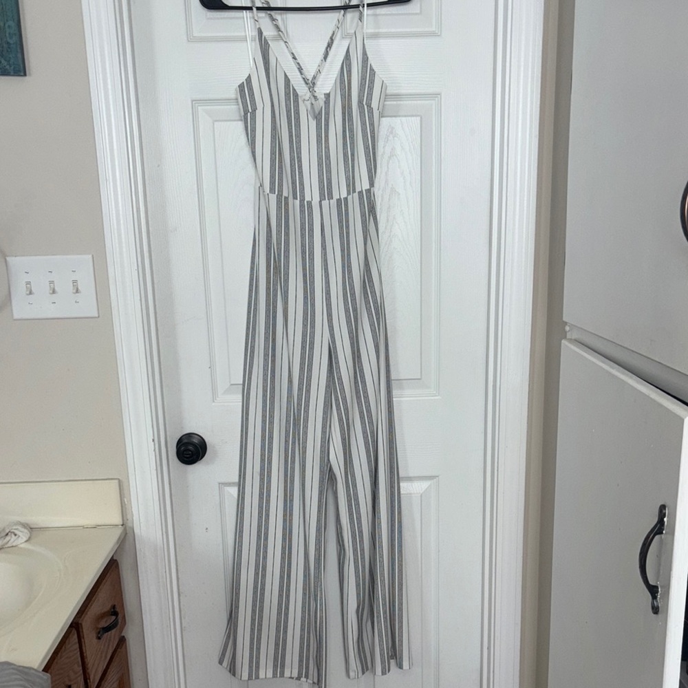 Love Tree Gray and White Striped Jumpsuit
